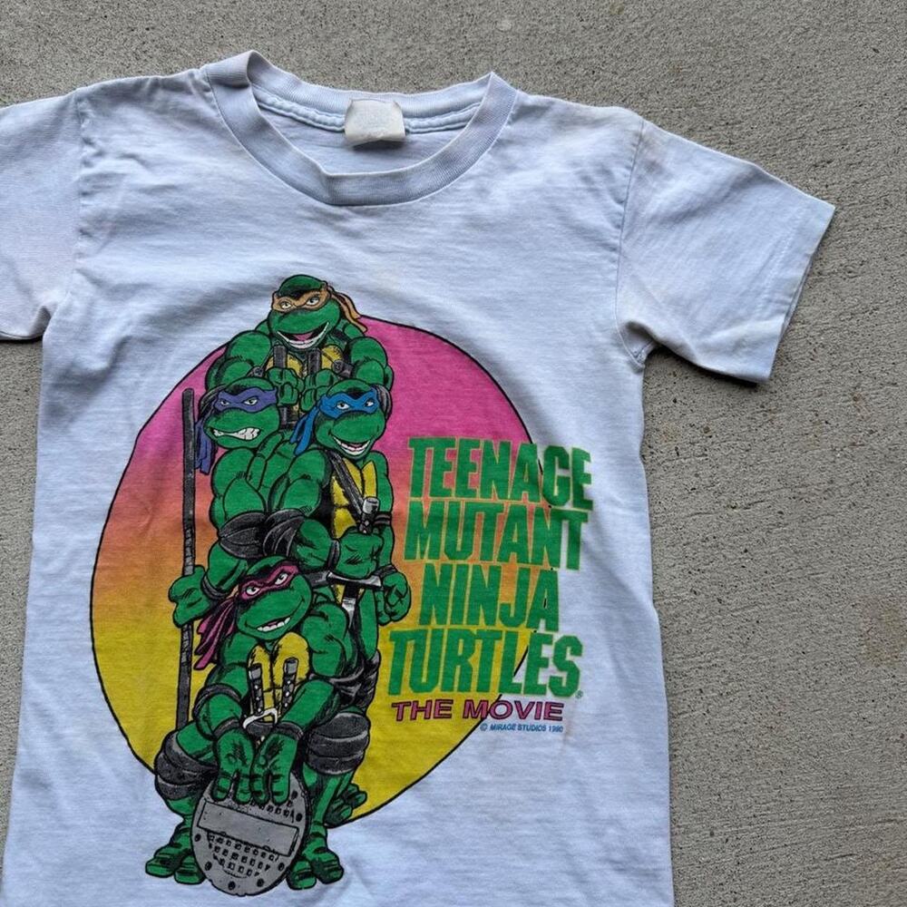 Vintage 90s kids tmnt movie promo shirt small